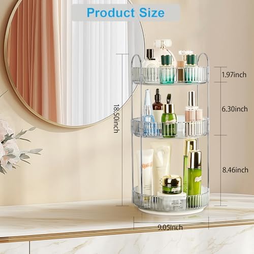 360 Rotating Makeup Organizer, 3 Tier Large Capacity Lazy Susan Bathroom Counter Organizer, Skincare Organizers, Spinning Perfume Organizer & Vanity Organizer Countertop (Silver Clear, 3 Tier) - Image 3