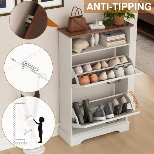 24" W Hidden Shoe Storage Cabinet with 2 Flip Drawers & Open Storage - Image 5
