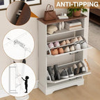 24" W Hidden Shoe Storage Cabinet with 2 Flip Drawers & Open Storage - Image 5