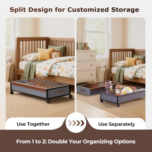 OMAIRA Under Bed Storage with Wheels, Underbed Shoe Storage Organizer with Clear Lids,& Rolling Drawers for Clothes, Shoes, Toys – Multi-Use Storage Bins and Drawers, 2-Pack Splittable into 4-Pack - Image 6