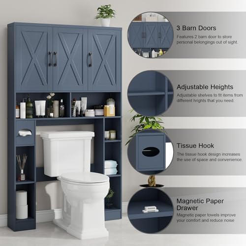 Vabches Over The Toilet Storage Cabinet with 3 Barn Doors.Blue - Image 3