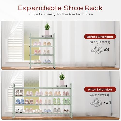 Bumusty 4 Tier Long Expandable Shoe Rack for Closet, Green - Image 4