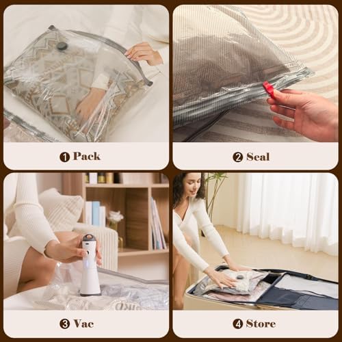 Vacbird Travel Vacuum Bags with Rechargeable Pump, Carry-On Space Saver | See Contents Easily with Transparent Bags, 1500mAh Pump Compresses 90+ Bags, Carry-On Size for Easy Travel Packing - Image 6
