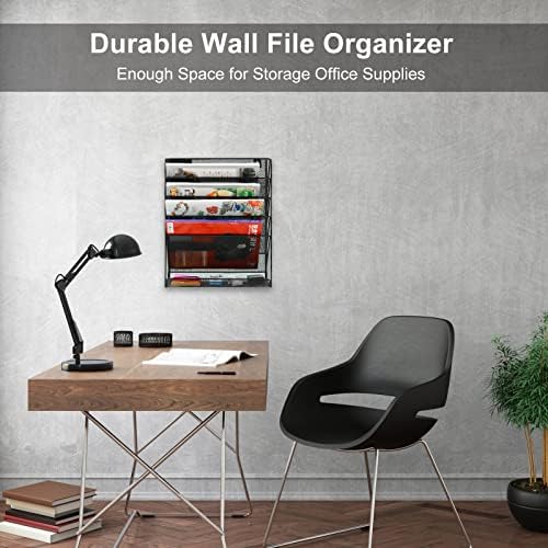 EasyPAG 5 Tier Wall File Holder, Mesh Hanging Folder Organizer with Classify Label, Versatile Desk File Holder, Vertical Wall Mounted Mail Organizer for Office Home Cubicle, Black - Image 5