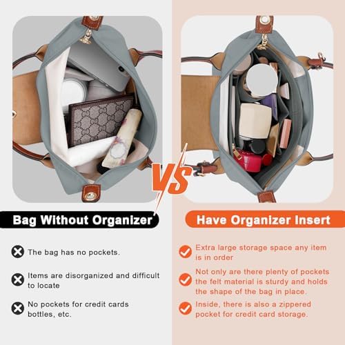LOUKAYCCI Felt Purse Organizer Insert for Longchamp Le Pliage M Handbag Insert (Light Grey, Medium) - Image 3