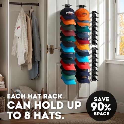 Hat Organizer for Baseball Caps, 2 Pack Hat Rack for Wall Closet Door Hold up to 16 Hats,Hat Holder with Adhesive and 8 Screws, Hat Hanger Cap Holder Hat Hangers for Wall Closet Door Bedroom(A-Black) - Image 5