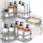 YASONIC Corner Shower Caddy Adhesive, 100% Rustproof Shower Organizer with Soap Holder, No Drill Shower Shelf for Inside Shower, Wall-Mounted Shower Storage for Homes (3 Pack, Grey) by YASONIC