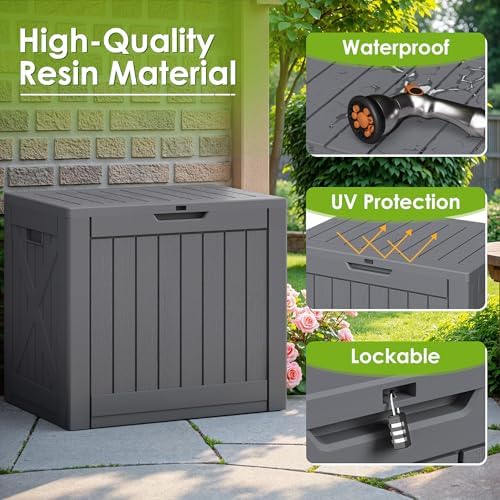 Greesum 40 Gallon Outdoor Deck Box with Lock, Resin Storage Chest, Gray - Image 2