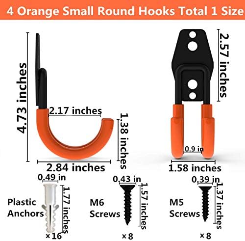 Wall Mount Double Hook,Heavy Duty Steel Garage Storage Utility Hooks with Anti-Slip Coating,Load Capacity 66 LB (4Pack Orange 2.8" Round J Hook) - Image 2