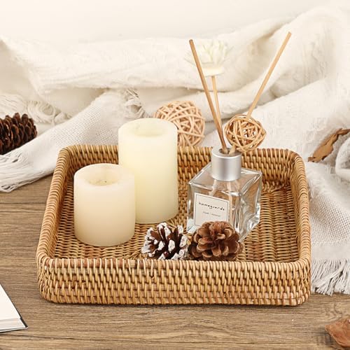 Hipiwe Key Basket Bowl for Entryway Table Rattan Serving Tray, 8.1" x 8.1" - Image 6
