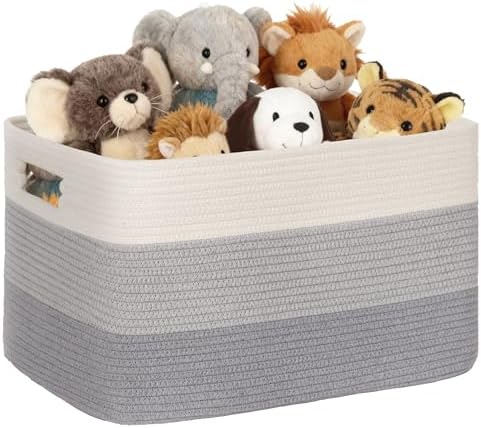 72L Large Woven Laundry Basket Hamper with Handles, Gradient Grey by SunNewt