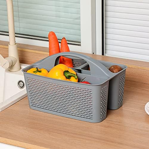 Plastic Portable Shower Caddy Basket with Handle, 3 Compartments, Grey - Image 5