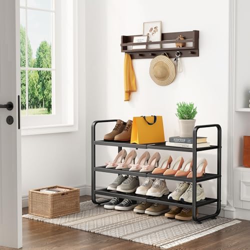 Expandable Metal Shoe Rack for Closet, Entryway & Garage, 3-Tier, Black | Adjustable Height for Boots, Stackable Design, Dense Mesh Shelves for Heels, Fits Small Spaces, Apartments and Rentals - Image 2