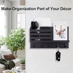 Lwenki Key Holder for Wall – Decorative Wooden Mail Holder and Key Shelf with Mounting Hardware, Installation Guide – Paulownia Wood with Metal Key Hooks (Black, Large - 11.8inch) - Image 4