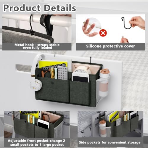 Bedside Caddy Bedside Storage Hanging Organizer for Bunk Dorm Bed Rail - Image 4