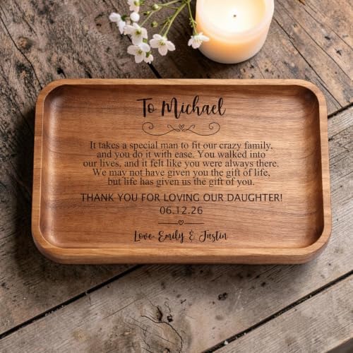 Personalized Son-in-Law Wooden Valet Tray, Custom Engraved Wood Catchall Tray for Keys, Watch, Wallet, Ring, Jewelry, Wedding Gift for Groom from Parent, Future Son in Law Gift, Bonus Son Gift for Men - Image 2