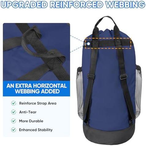 BALEINE 2PK 120L Laundry Bag Backpack, 900D Oxford Fabric Large Travel Laundry Bags with Shoulder Straps and 2 Mesh Pockets for College Dorm, Apartment, Laundromat (Navy, 120L) - Image 2
