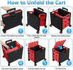 Foldable Shopping Utility Cart Portable Rolling Crate Handcart with 360°Rotate Wheel,Hidden Lid,Telescoping Handle Collapsible for Travel Shopping Moving Storage Office Use(Black/Red) - Image 5