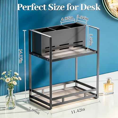 Bathroom Counter Organizer, Metal Vanity Shelf with Hair Dryer Holder - Image 2