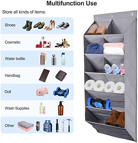 FENTEC 2 Pack Over the Door Shoe Organizer, Hanging Shoe Organizer, 6-Tier Large Deep Pockets Door Shoe Rack with 3 Hooks Shoe Organizer for Shoes, Sneakers, and Home Accessories, Grey - Image 6