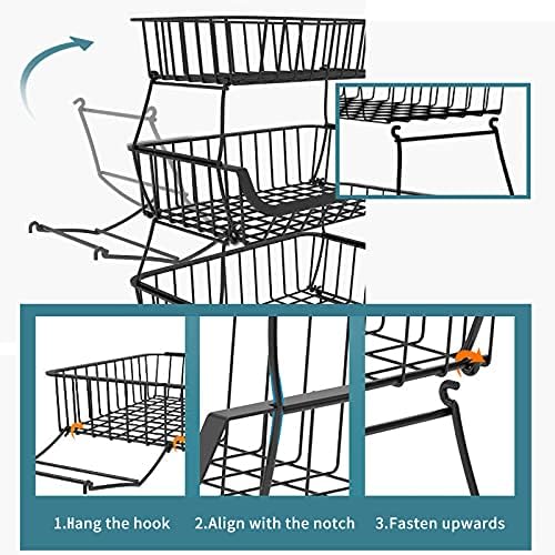 Metal Wire Baskets with Wheels, Stackable Storage Bins Kitchen Organizer Shelf 3-4-5-6 Tier Fruit Vegetable Cart Dishes Seasonal Rack Shelves for Garage, Pantry, Bathroom - Image 6