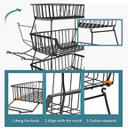 Metal Wire Baskets with Wheels, Stackable Storage Bins Kitchen Organizer Shelf 3-4-5-6 Tier Fruit Vegetable Cart Dishes Seasonal Rack Shelves for Garage, Pantry, Bathroom - Image 6
