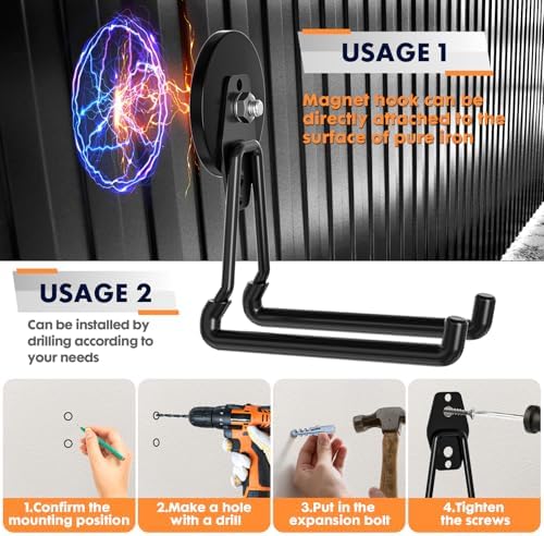 Upgraded Magnetic Garage Hooks, 3-Pack Large Rubber-Coated Utility Hooks for Power Tools, Hoses and Garden Tools, No-Drill Storage for Metal Cabinets and Workshops - Image 4