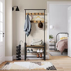 VASAGLE Coat Rack, Hall Tree with Shoe Bench, 4-in-1, 9 Removable Hooks - Image 2