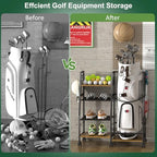 DAOUTIME Golf Bag Garage Storage Rack with Wheels, Organizer for Single Golf Bag and Equipment Accessories, Ideal for Home, Garage, Club, Shed, Basement - Sturdy Wood and Metal Construction (Black) - Image 3