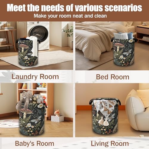 Wild Mushroom Forest Laundry Basket, Laundry Hamper Waterproof Oxford Cloth Tote Collapsible,Clothes Storage Bucket Decorative Toy Organizer For Bathroom Bedroom 16" x 20.8" - Image 7