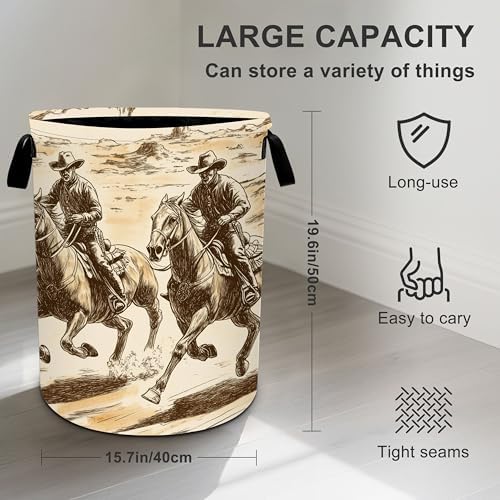 Western Laundry Basket Storage Bin Foldable Laundry Hamper Clothes Storage Bucket Organizer 19.6x15.7 Inch For Laundry Room/Bedroom/Bathroom - Image 4