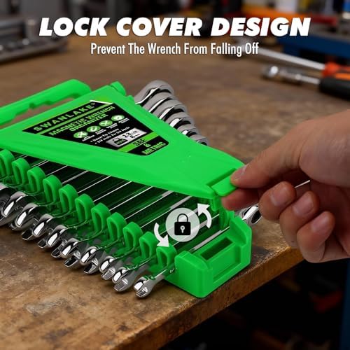2-Piece Magnetic Wrench Organizer, Metric & SAE Portable Plastic Wrench Holder, 24-Slot Total, Foldable Carrying Handle for Wall-Mounted, Easy-Open Lock Cover, Wrenches Storage Rack Tool for Tool Box - Image 5