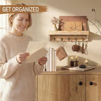 Rebee Vision Key Holder Wall Mount with Shelf for Room Decor, Natural Wood - Image 5