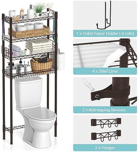 Hodonas Over Toilet Storage Shelf, Espresso, 26.97" x 9.84" x 67.32" - Image 6