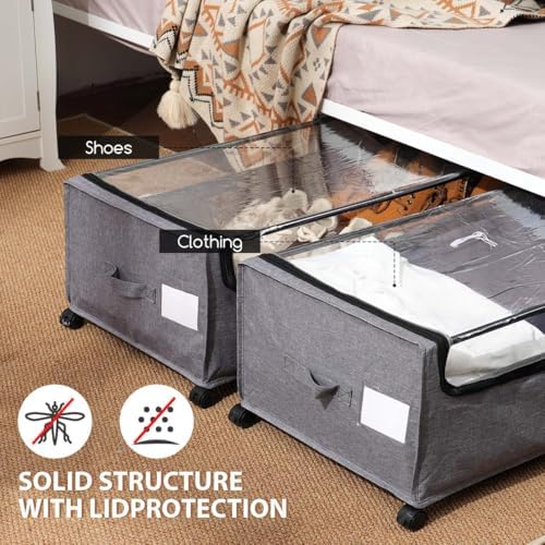 Under Bed Storage with Wheels High Size for Shoe Clothing Storage | Smooth-rolling wheels slide easily under most beds for quick everyday access - Image 4