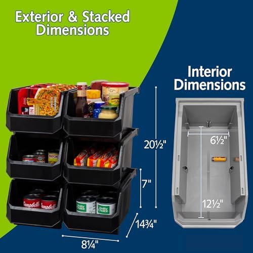 Akro-Mils ReadySpace Large Stackable Plastic Storage Bins, 6-Pack, Black - Image 3