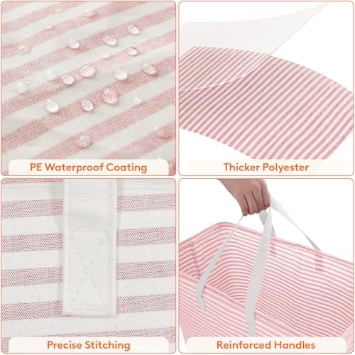 Lifewit 2 Pack Laundry Basket 100L Each, Collapsible Clothes Hamper with Reinforced Handles, Freestanding Waterproof Design for Bedroom and Laundry Room, Grey&Pink 200L Total - Image 6