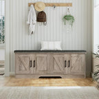 HOMSHO Farmhouse Shoe Storage Bench with 4 Barn Doors & Padded Seat Cushion - Image 5