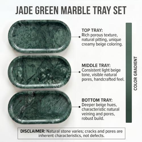 YKAJO Jade Green Oval Marble Tray, 11.8x5.9 Vanity Perfume Organizer Dish - Image 4