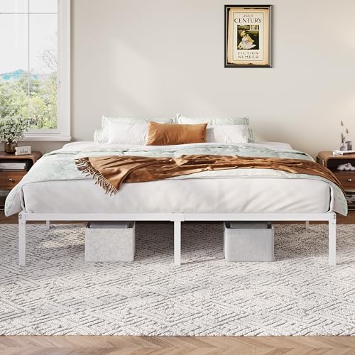 Allewie King Size Bed Frame, 12 Inch Metal Beds with Storage Space, White - Image 4