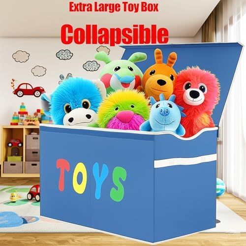 YOLOXO Toy Box Chest, Collapsible Sturdy Storage Bins with Lids, Extra Large Kids Toy Storage Organizer Boxes Bins Baskets for Kids, Boys, Girls, Nursery Room, Playroom, Closet (Classical Blue) - Image 5