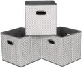 Black Foldable Storage Cubes Bins, Fabric Storage Box Cubes Organizer Baskets with Dual Handles for Home Organizer,Set of 3,(Grey Light) by HEAYEEG