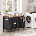 HOOBRO Laundry Sorter 4 Sections, Laundry Hamper with Wheels, 4 × 10.5 Gal (40 L), Rolling Laundry Basket, Pull-Out and Removable Oxford Fabric Bags, Rustic Brown and Black BF04XY01 - Image 2