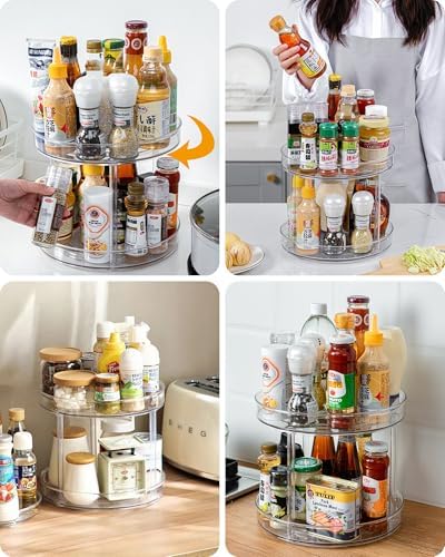 2-Tier Lazy Susan Organizer, Clear PET Rotating Tray 11-Inch - Image 2