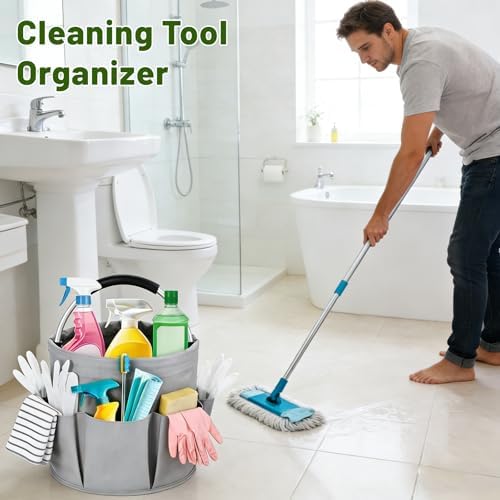 17L Foldable Cleaning Caddy with Handle - Portable Oxford Fabric Storage Bucket, Organiser for Cleaning Supplies, Toiletries, Home, Garden, Picnic & Beach (Apricot Gray) - Image 6