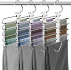5 Layers Pants Hangers Space Saving Non-Slip Closet Organizer 4 Pack | Metal Space Saving Hangers Multi-Layer Multifunctional Rack Closet Organizers Storage for Skirts Jeans Trousers(Pure White) by Besslly