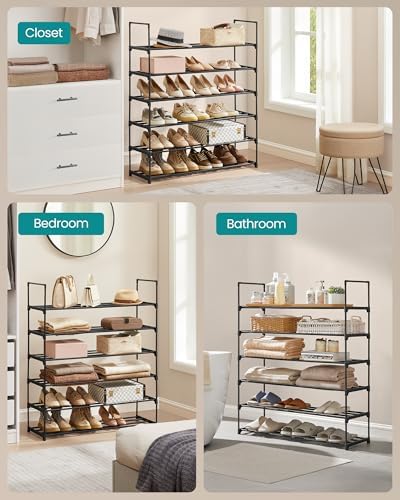 SONGMICS Shoe Rack, 6-Tier Shoe Organizer, Metal Storage Shelf | for Entryway, Upright or Upside Down, for 24-30 Pairs, Stackable, 11.8 x 36.2 x 42.7 Inches, Black ULSA306BH01 - Image 7