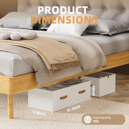FHSQX 4 Pack Under Bed Storage Bins,10 Inch Tall,White, 31.5x15.8x10 inch - Image 2
