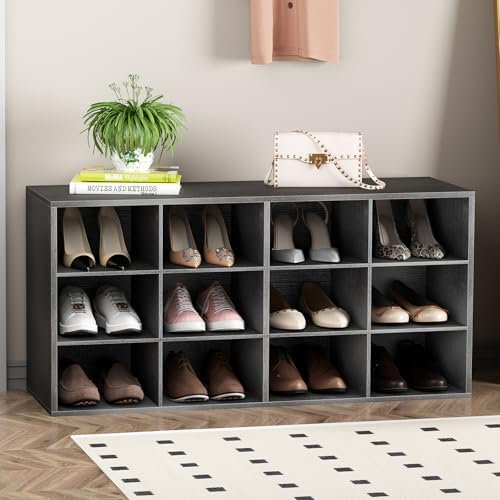 Shoe Storage Bench Cubby with 12 Cubbies, Wood Shoe Rack Organizer Cabinet by Garden4you