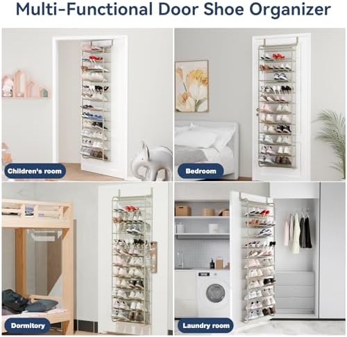 Whitmor 36 Pair Over The Door Shoe Organizer, 12 Tier Hanging Shoe Organizer, Heavy Duty Metal & Mesh Shoe Holder, Hanging Shoe Rack for Closet Organizer & Storage, 74" L x 21.7" W x 7.5" H, Oat - Image 7